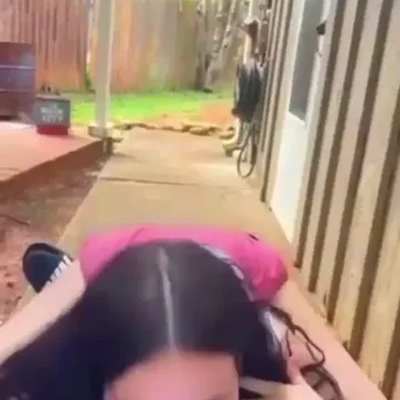 White girl sucking bbc in the back of her garage while her man inside.