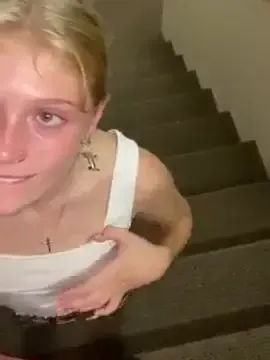 Teen slut blowing bbc on the stairs