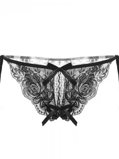 sexy fleur dentelle nœud papillon sans entrejambe sangle taille basse t-back lingerie slips culottes femmes sous-vêtements string invisible lanière