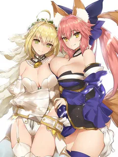 saber bride and tamamo no mae huge boobs