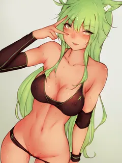 wet babe with green hair