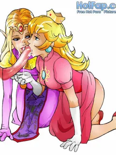 princess zelda and princess peach share a cock