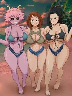 pinky uraraka and momo with their huge tits