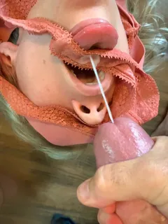 perfect cumshot with panties stuffed in gf mouth