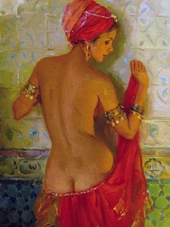 odalisque or sex slave in a harem, painting by konstantin ramuzov