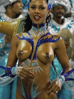 hot body-painted woman performs completely naked at carnival. note the wedding ring too :).