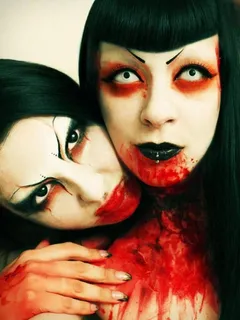 little billy the drug addict gets bloody with her female vampire friend having at the blood seeping off her goth neck for a neck - sgb gothh