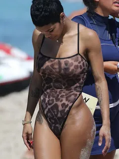 teyana taylor pokies in see thru swimsuit candids on the beach in miami hq