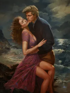 art of women - couples in love - romance by the sea