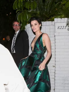 jaimie alexander nude boob slip in long green dress