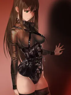 1girl artist_name bangs belt black_legwear black_nails breasts brown_hair buckle bustier collar corset dominatrix ear_studs earrings gradient gradient_background green_eyes idolmaster idolmaster_cinderella_girls jewelry lace lace-trimmed_thighhighs leathe