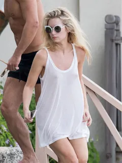 lottie moss braless in see through white tank top