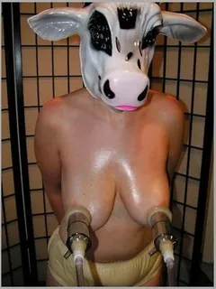 caw mask woman pumped nipples with caw milking machine