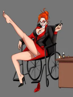 absurdres alternate_costume alternate_hair_style barbara_gordon collar corruption dc_comics femdom femsub glasses hair_buns happy_trance harley_quinn high_heels large_breasts long_hair magic makeup office_lady oo_sebastian_oo oracle red_hair super_hero ta