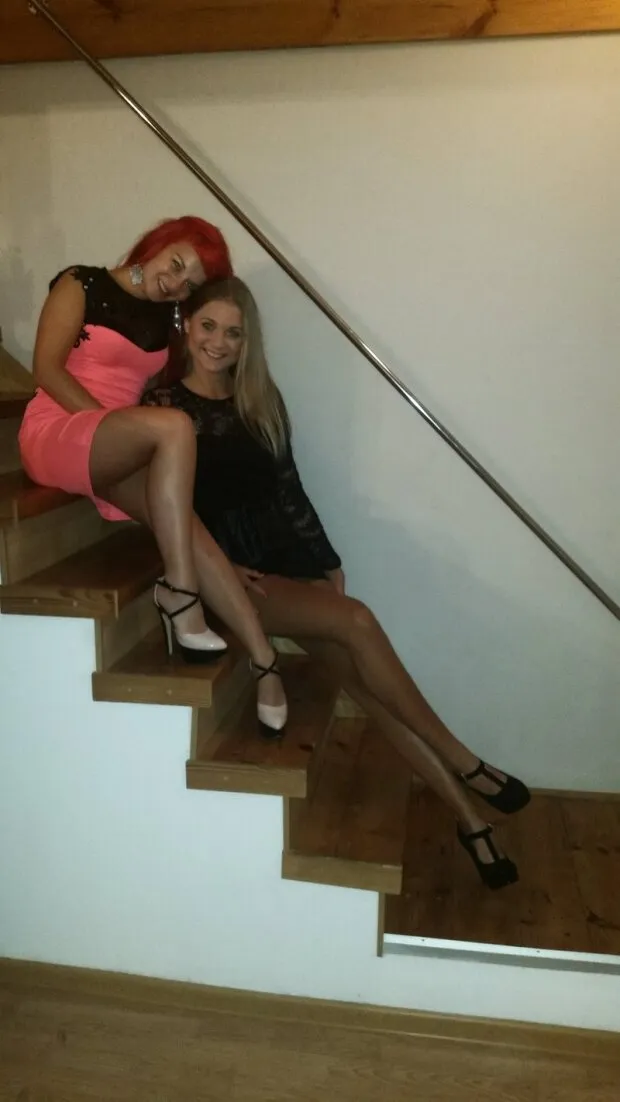 sexy party chicks wearing hot outfits and shiny nylons