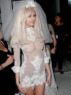 a very sexy see-through wedding dress.