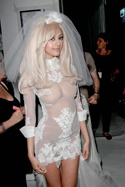 a very sexy see-through wedding dress.