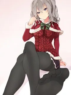 kantai collection kashima feet tights nylon anime giirl crossed legs santa costume black pantyhose