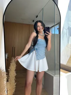 valkyrae (streamer) - denim with white summer skirt