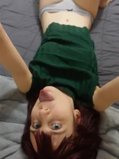 cute little, petite egirl sticking her tongue out tease in green top & cute panties~! (magicalmysticva)