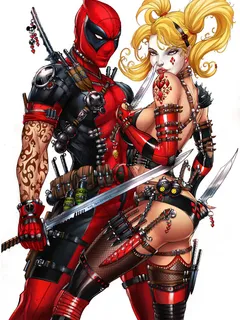 harley quinn and deadpool, j. tyndall by sinhalite