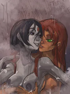 raven and starfire in the shower