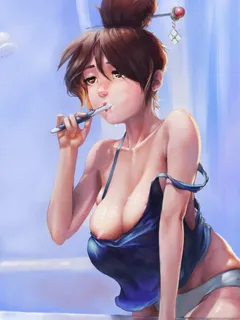 mei brushing her teeth.