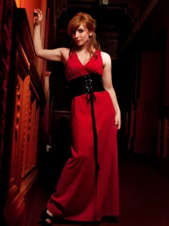 eva vica kerekes in red dress