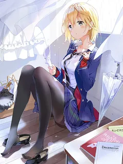 black pantyhose anime giirl art feet nylon legs tights skirt schoool uniform blonde