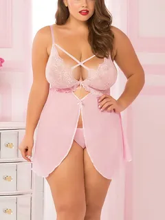 mesh and lace pink flyaway babydoll