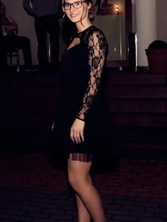 cute rookie in black laced seethrough dress and heels