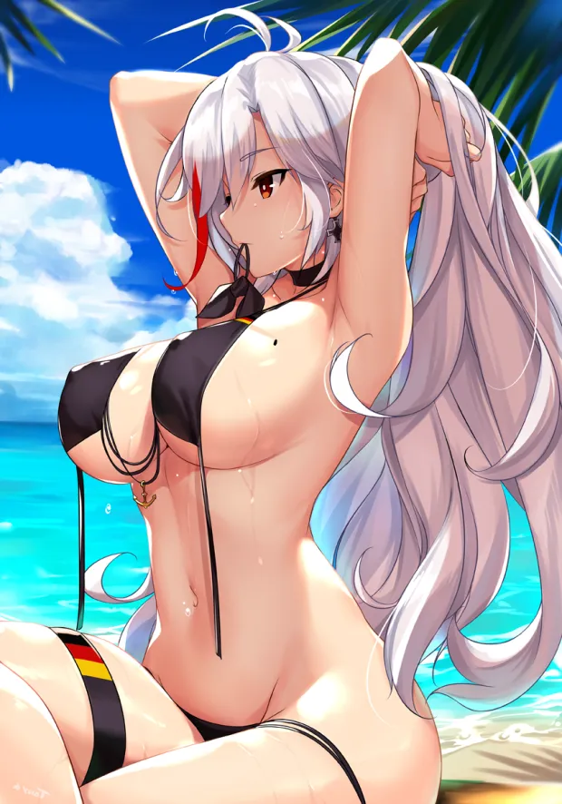 prinz eugen fixing her hair [azur lane]