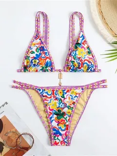 sexy volkstotem blume bikini-strand bademode badeanzug-riemen bunt zwei stück damen badeanzüge