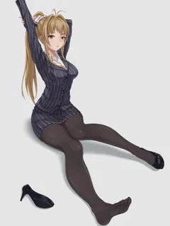 amagi brilliant park sento isuzu black pantyhose feet nylon legs tights office lady anime giirl high heels