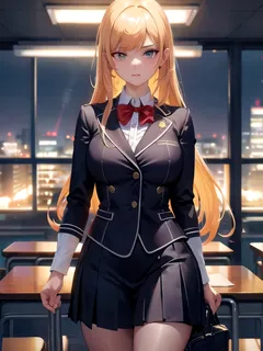 blond student in classroom @ night