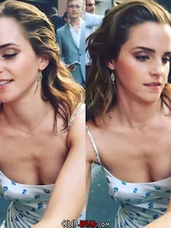 emma watson offers a nice view of the deep cleavage of her delicious little tits