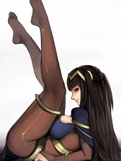 fire emblem fire emblem: kakusei nintendo tharja (fire emblem) dr.wolf 1girl black hair bodysuit breasts bridal gauntlets feet female large breasts legs legs up long hair long legs looking at viewer no shoes pantyhose sheer legwear solo thighs toes