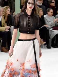 kendall jenner wears a see through shirt for chanels spring summer fashion show in paris