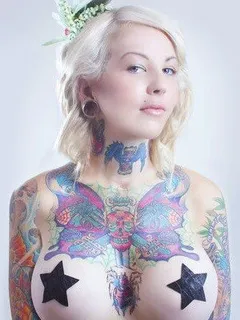 bomby blondshell has big natural tits that expand from her glorious colorful alt model tattoos - sgb gothh ta2