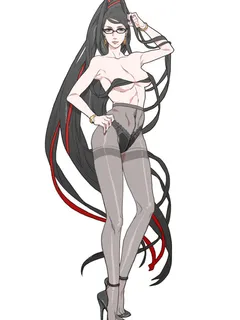 bayonetta black pantyhose nylon legs tights anime giirl glasses high heels boobs ecchi black panties lingerie