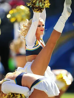 charger girls really put a charge in you with their sexy uniforms!  is the bent over girl throwing up because she is pregnant?