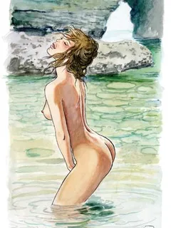 women in art - skinny dipping - by milo manara