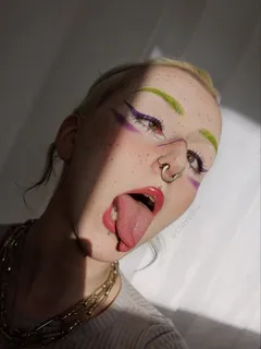 ahegao and showing off her sexy split tongue