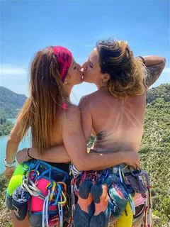 topless lesbian climbers kiss