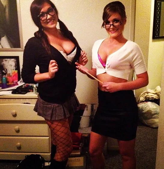 sexy sluts with huge tits dressed up as naughty nerds at party