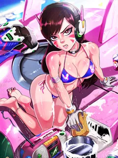 dva washing her mech post battle.