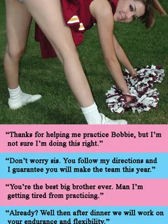 brother helps his sister train for the cheer team.