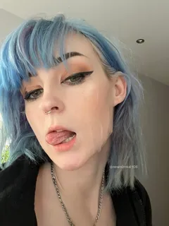 blue hair, white cum