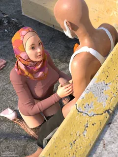 arabian looking milf gives blowjob to an old homeless man in back alley