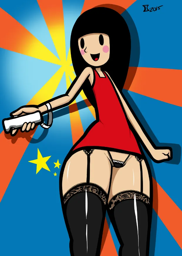 gray impact rhythm woman 2015 wii nintendo rhythm heaven rhythm tengoku black hair black legwear black panties black thighhighs blush clothing dress female garter straps highleg panties lace-trimmed panties lace-trimmed thighhighs lingerie long hair open